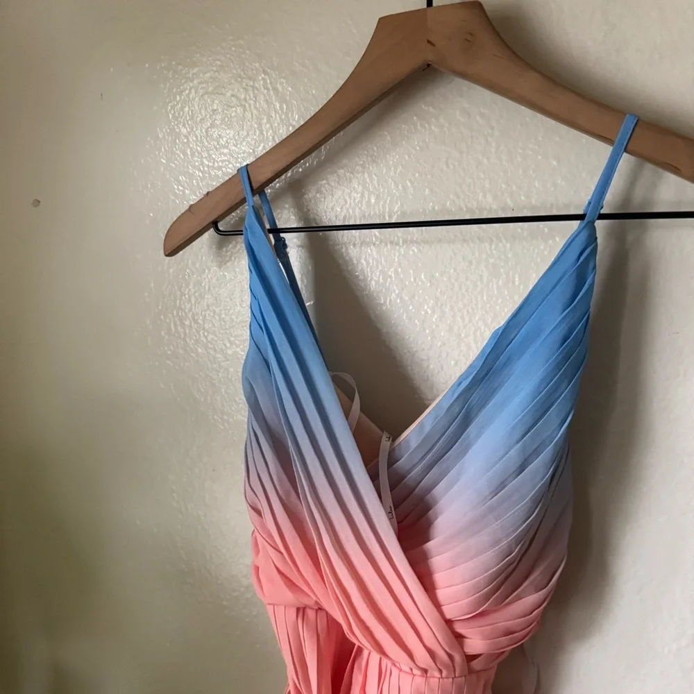 Lulus | Pleat the Way Blue and Pink Ombre Pleated Romper - Picture 3 of 7
